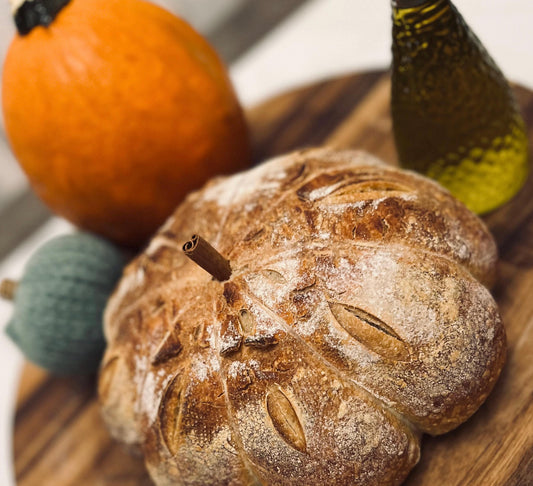 Pumpkin shaped organic sourdough loaf