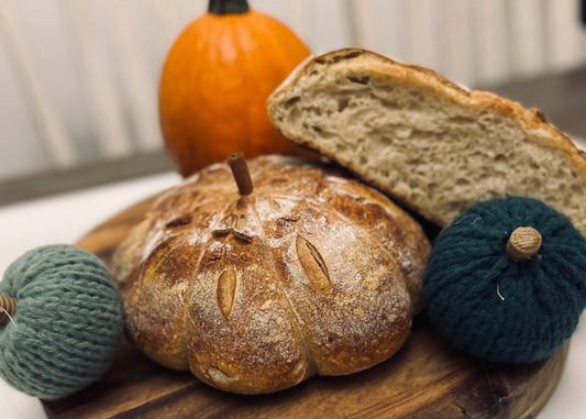 Pumpkin shaped organic sourdough loaf