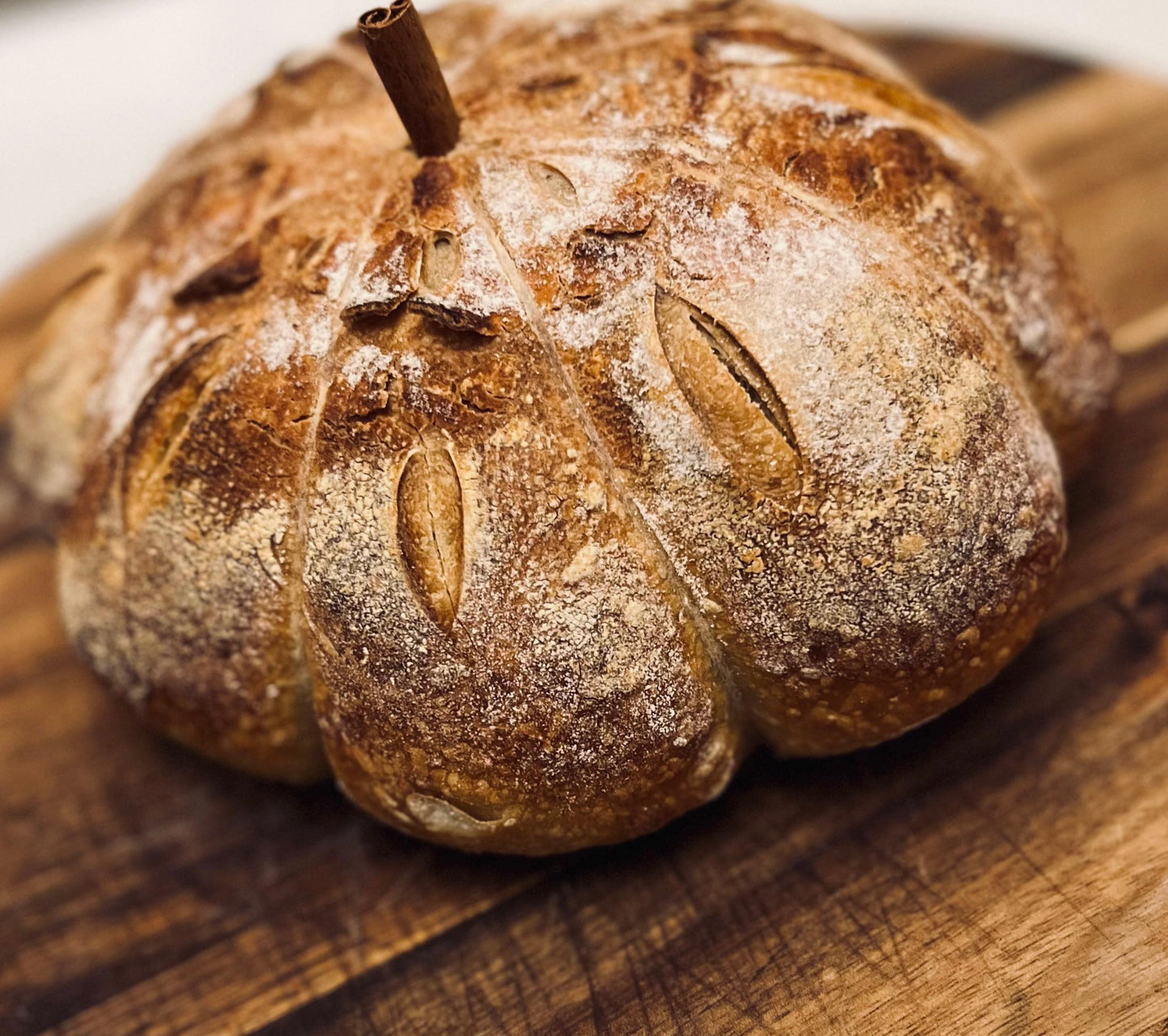 Pumpkin shaped organic sourdough loaf