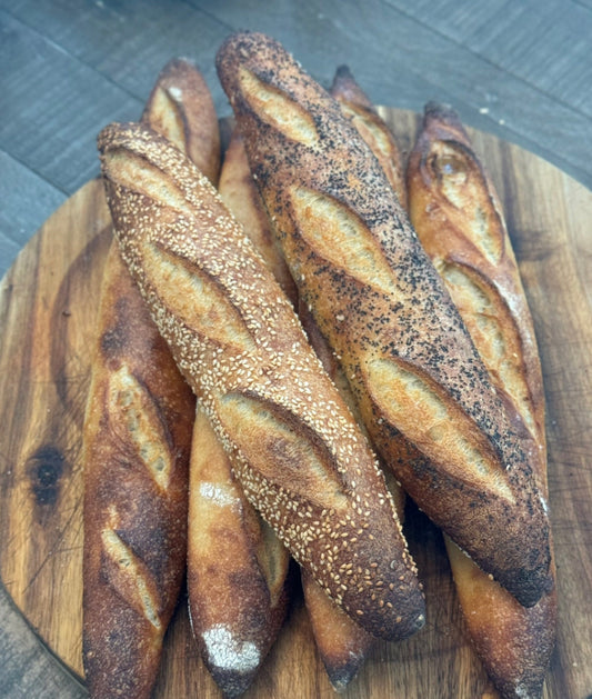 Fresh organic sourdough French baguettes made to order.